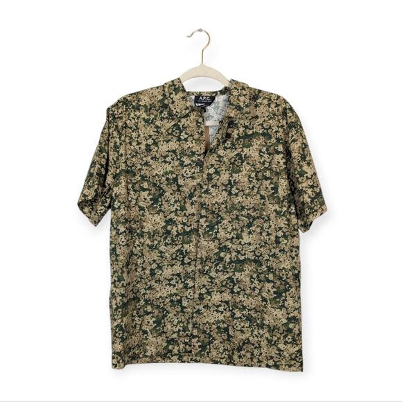 NWT A.P.C. Men's Lloyd Khaki Short Sleeve Casual Button Down Shirt Size S - Picture 1 of 10